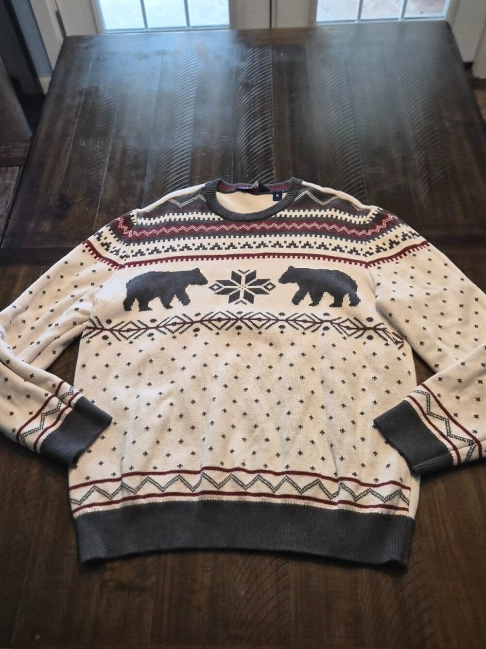 Lands’ End Sweater Mens Size XL White Blue Fair Isle Polar Bear Pullover G999